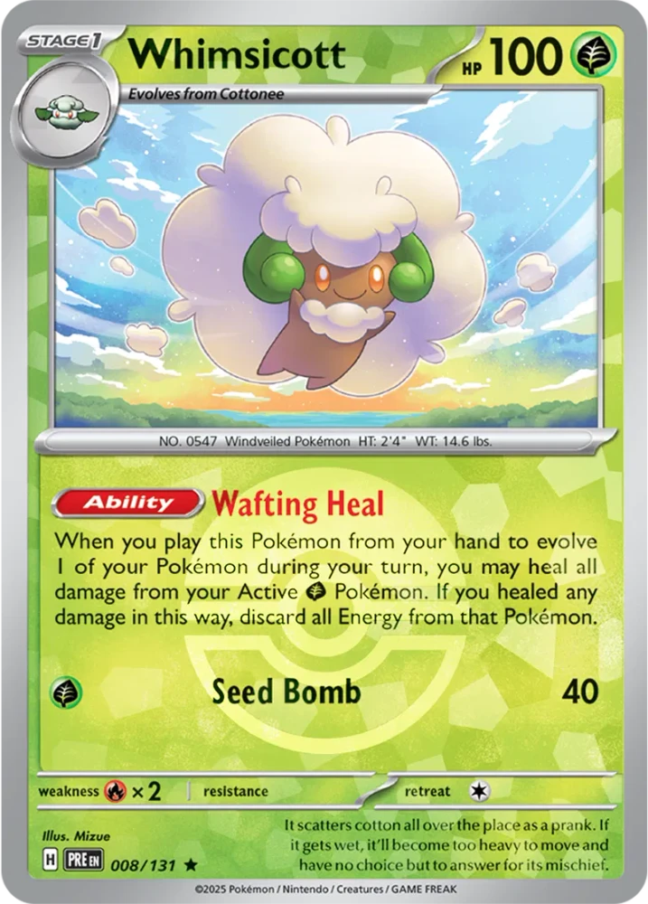 Whimsicott 008/131 - Prismatic Evolutions - Pokeball Reverse Holo