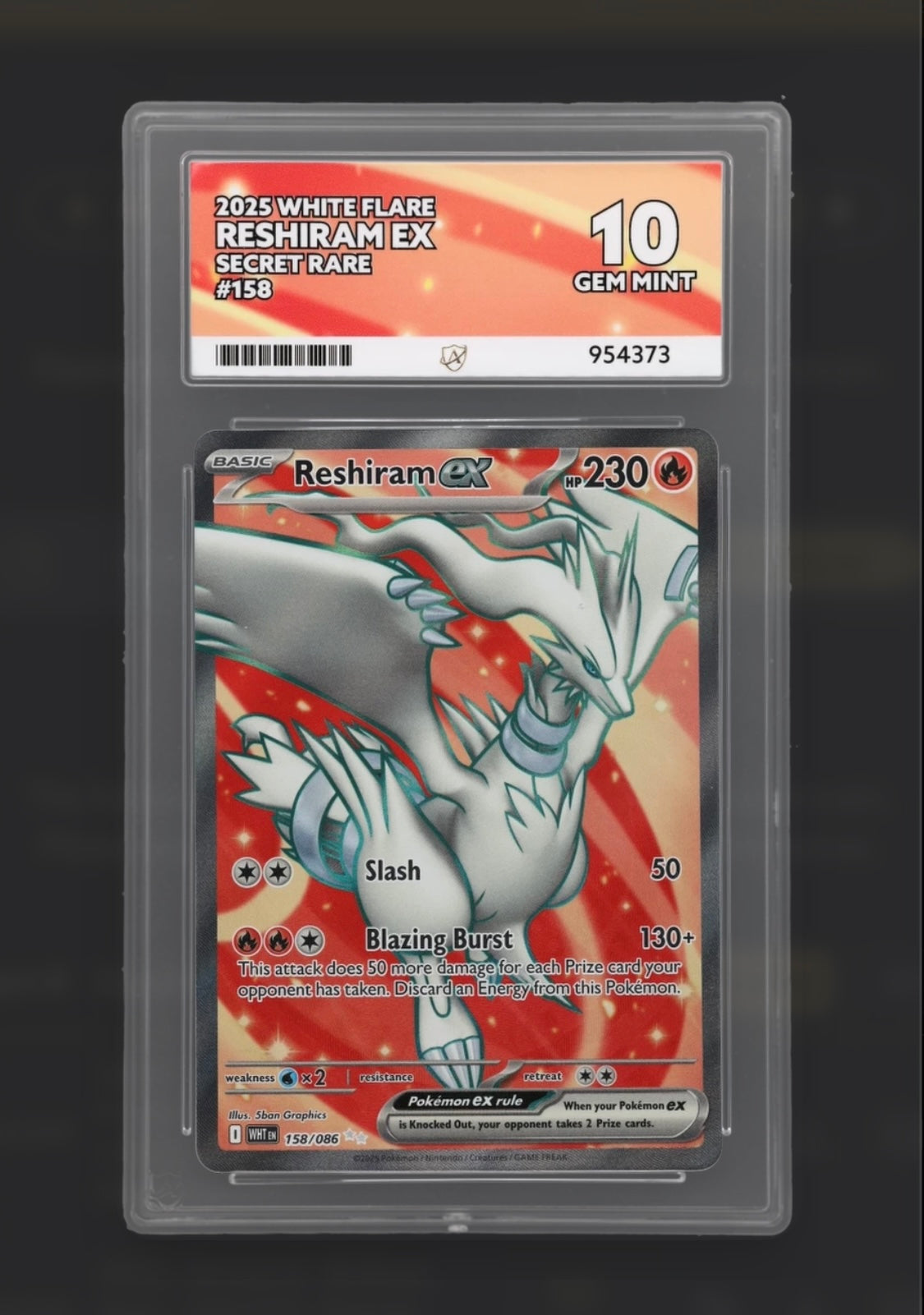 Reshiram 158/086 - White Flare - Secret Rare - ACE 10